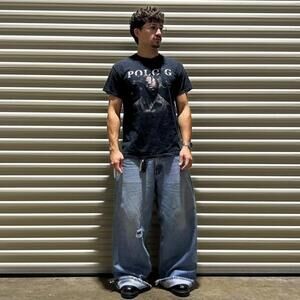 Y2K style polo G rap T-shirt with fading